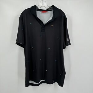 Redvanly Mens Preppy Black Dragonfly Embroidered Golf Polo Short Size XL Sporty